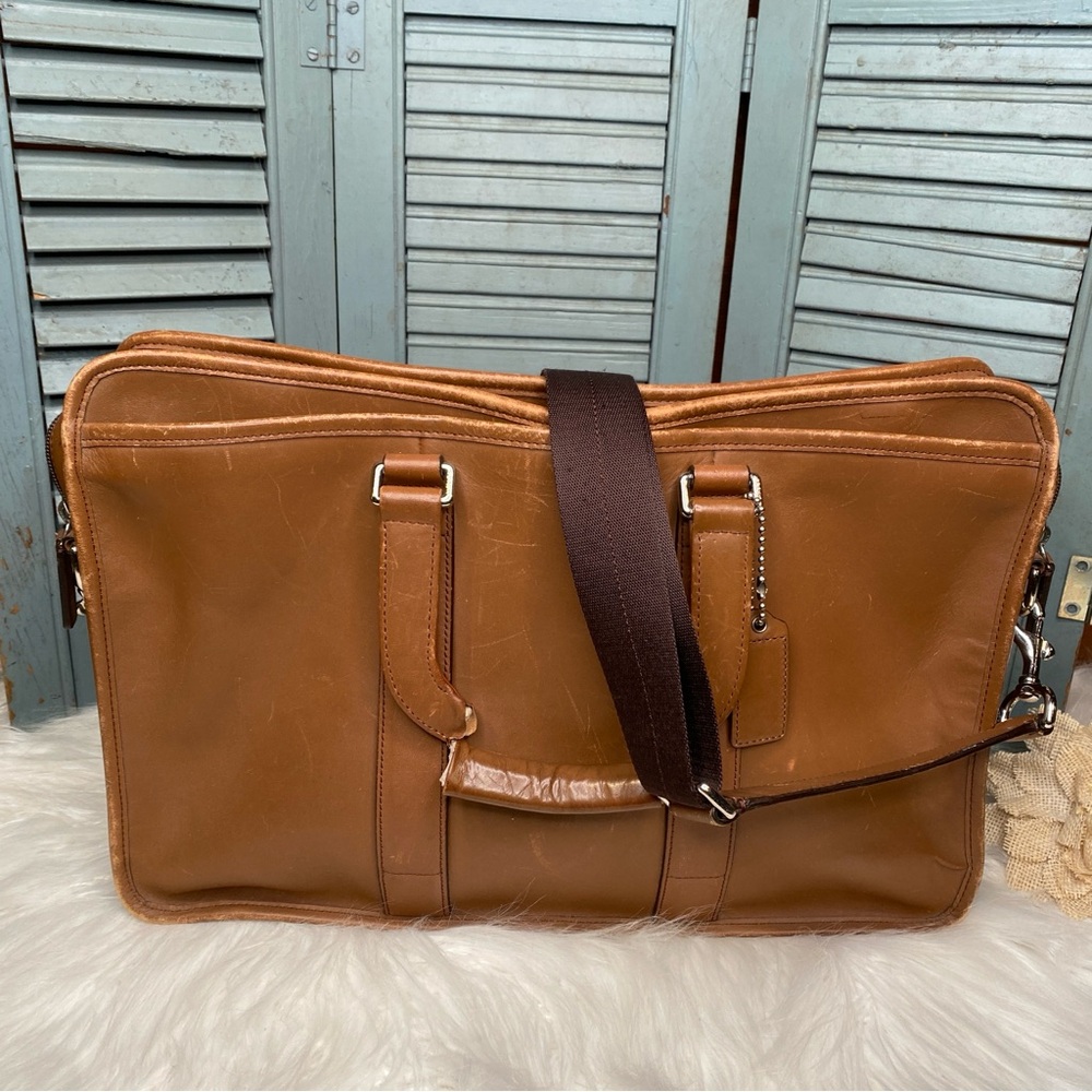 Coach Lexington Embassy Tan Leather Laptop Briefcase w/Shoulder Strap F70662